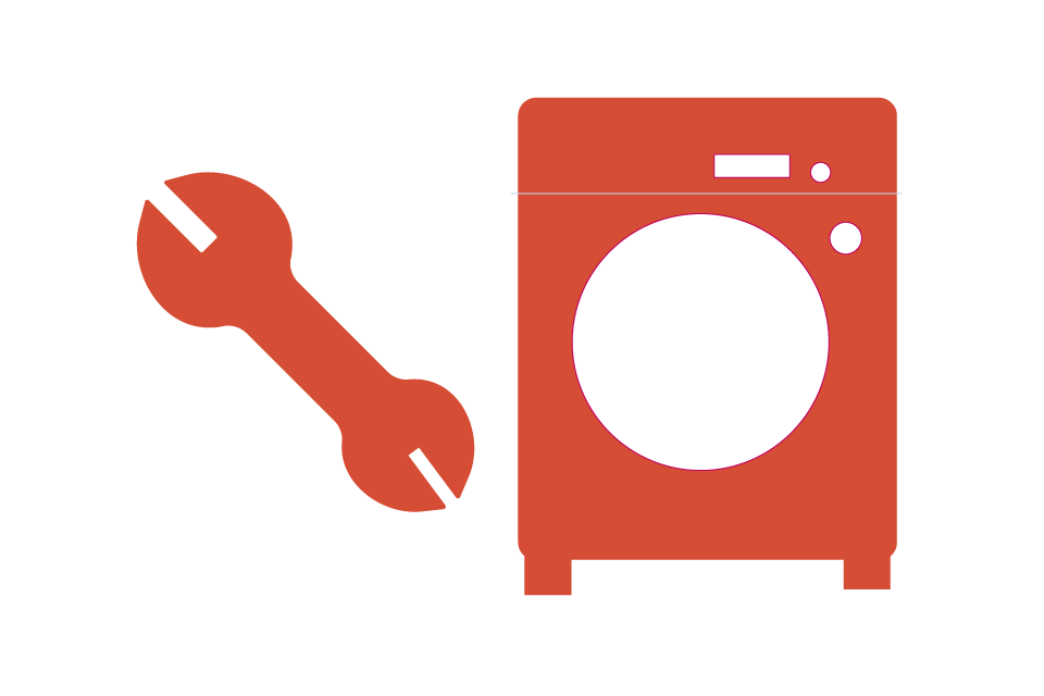 洗濯機と家電を修理する工具のイラスト