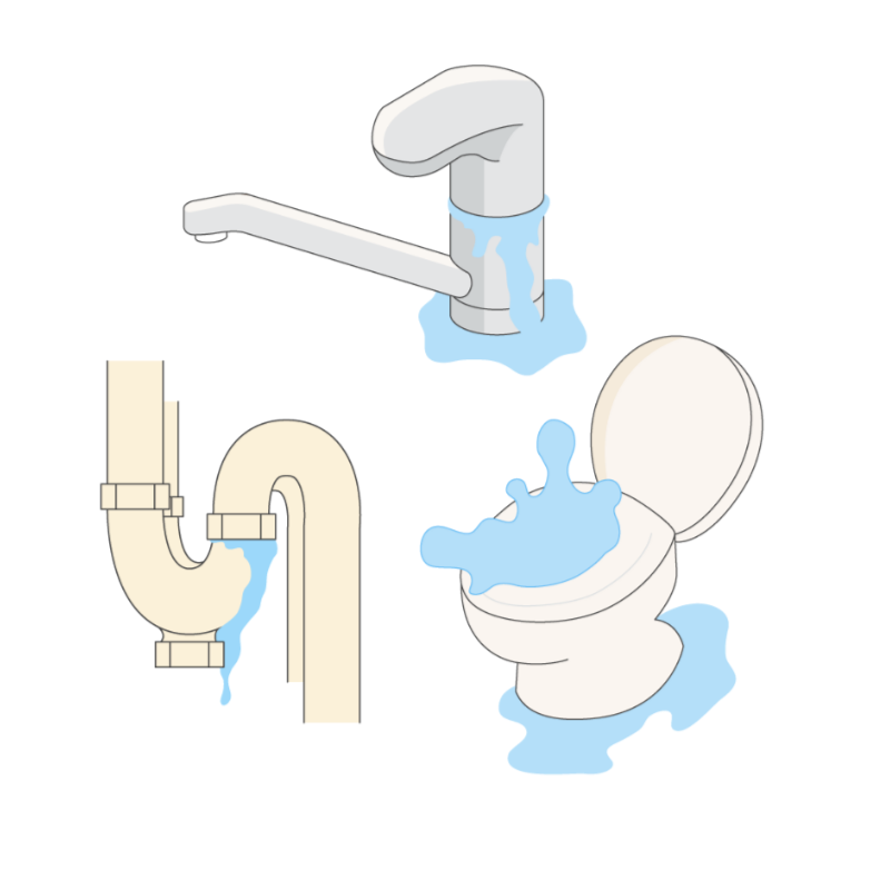 蛇口や手洗い・トイレの水漏れで困っているイラスト